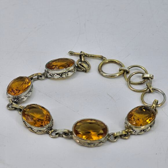 Yellow Citrine Gemstone Handmade 925 Sterling Silver Jewelry Bracelet Sz 7-8" - Picture 3 of 8